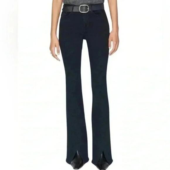 FRAME Le One Black Flare Split Hem High Waist Jeans Super Stretch NWT Size 2 - Picture 1 of 13